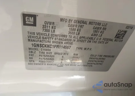 2015 Chevrolet Suburban 1500 Ltz from USA, damaged, VIN 1GNSCKKC1FR114667